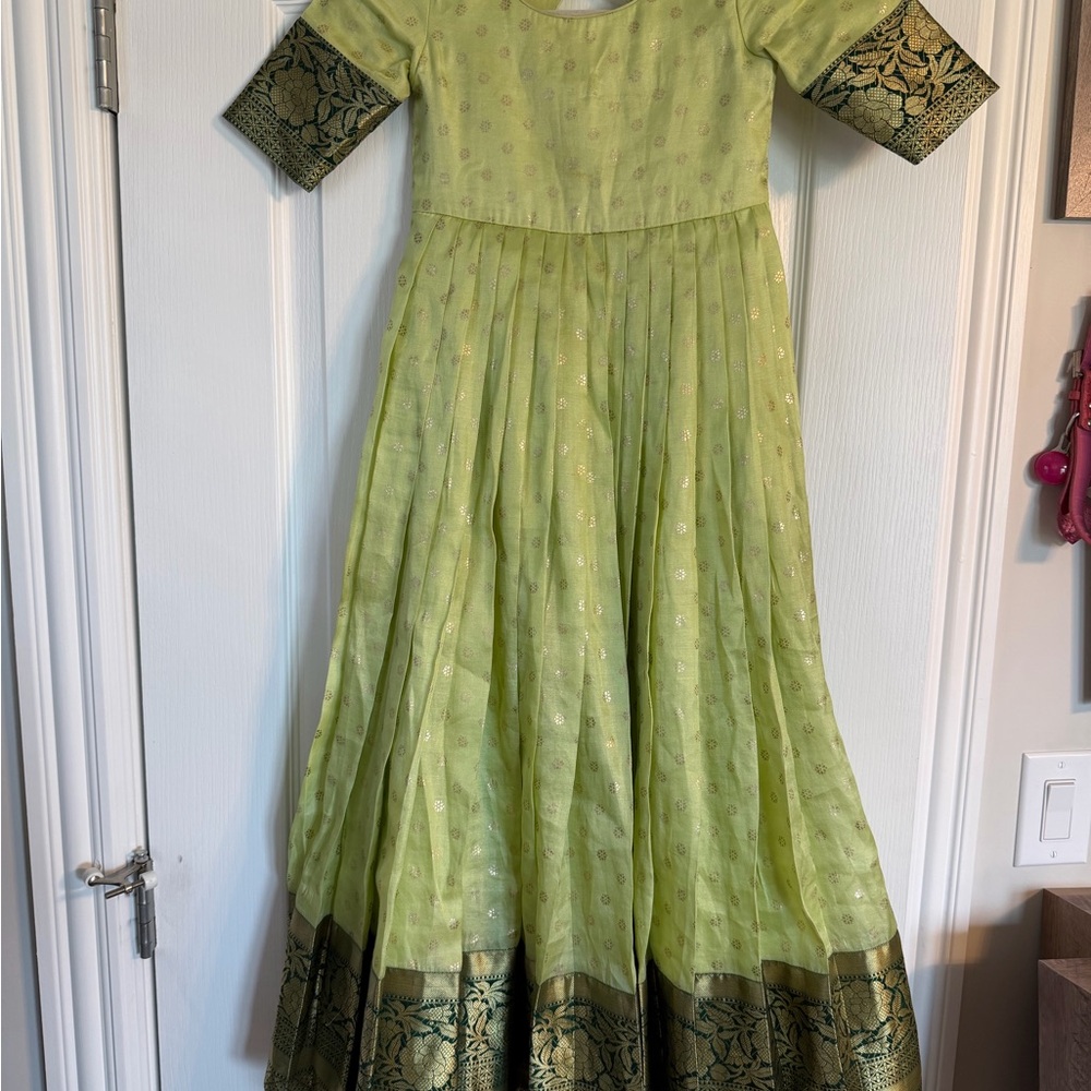 Charming Khadi Lime and Black Kids Dress